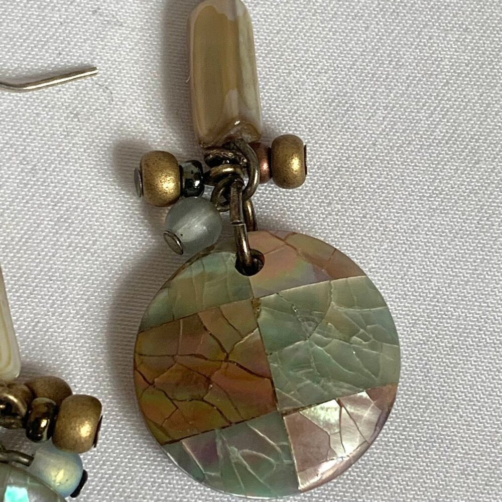 Vintage Abalone Shell Patchwork Drop Dangle Hook … - image 3